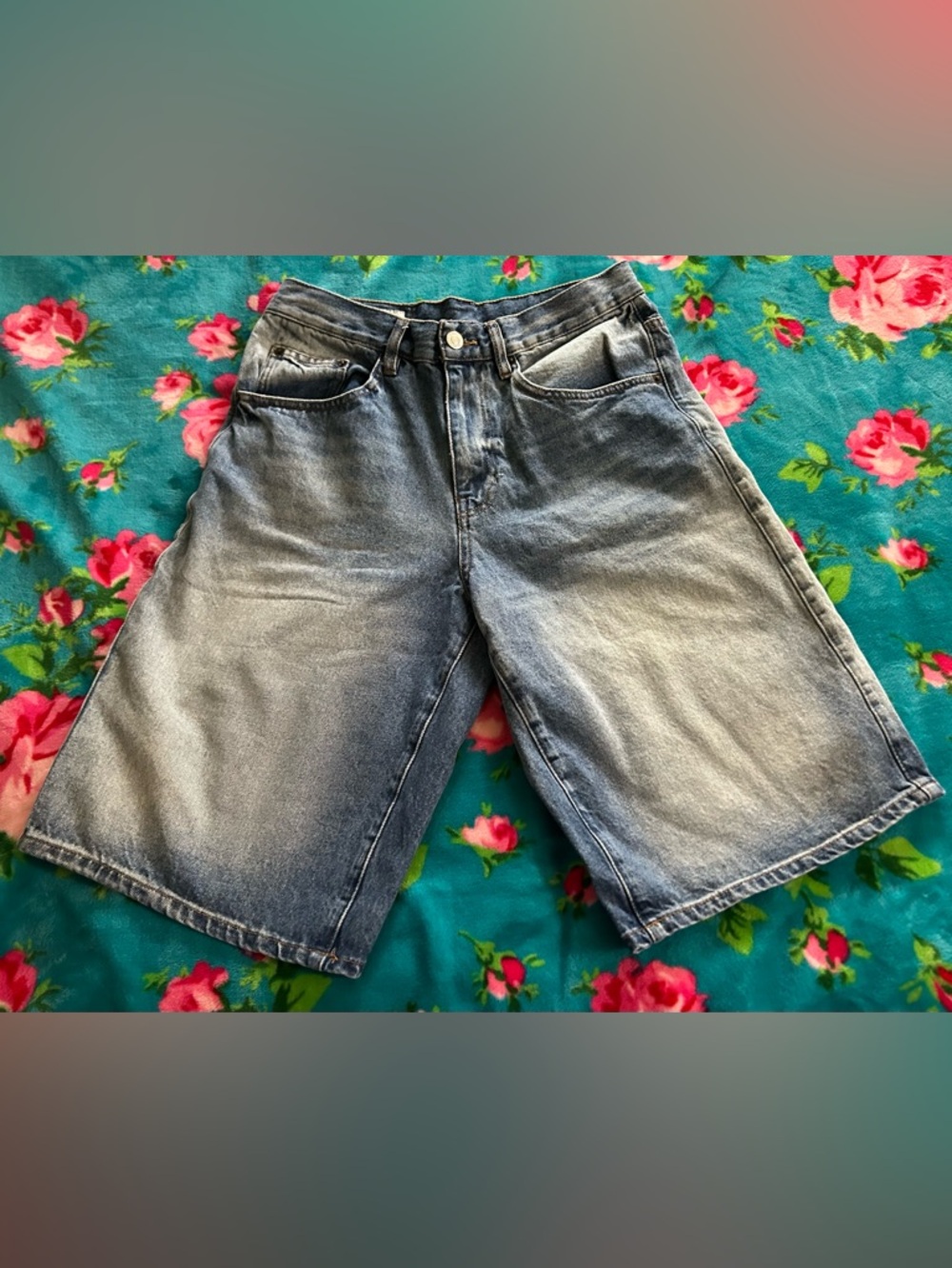 Zara Men's Light Blue Washed Denim Shorts